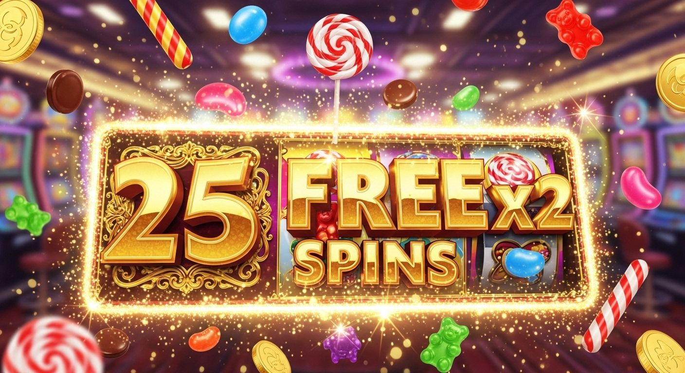 Illustration mit 25 Freispielen und x2 Multiplikator im Candy Burst Bonus